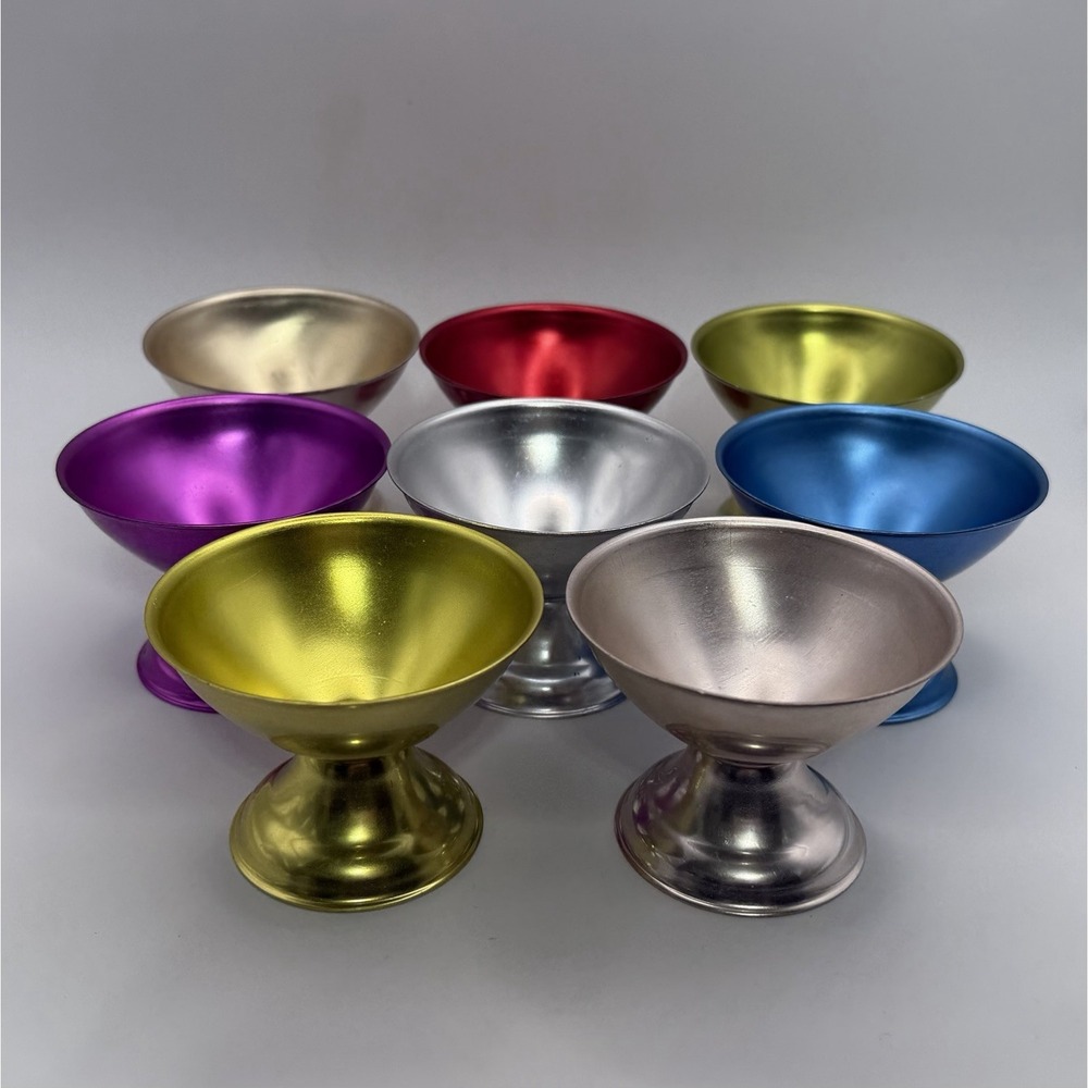Vintage Anodized Aluminum Ice Cream Cup Holders Colorful Set of 8 1950s Retro